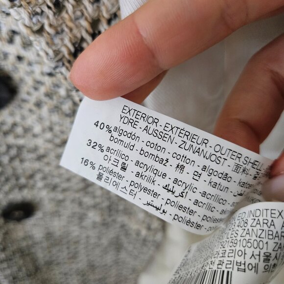 ZARA Double Breasted Tweed Blazer Jacket Sz S Neutral 2251/158 - Picture 13 of 13